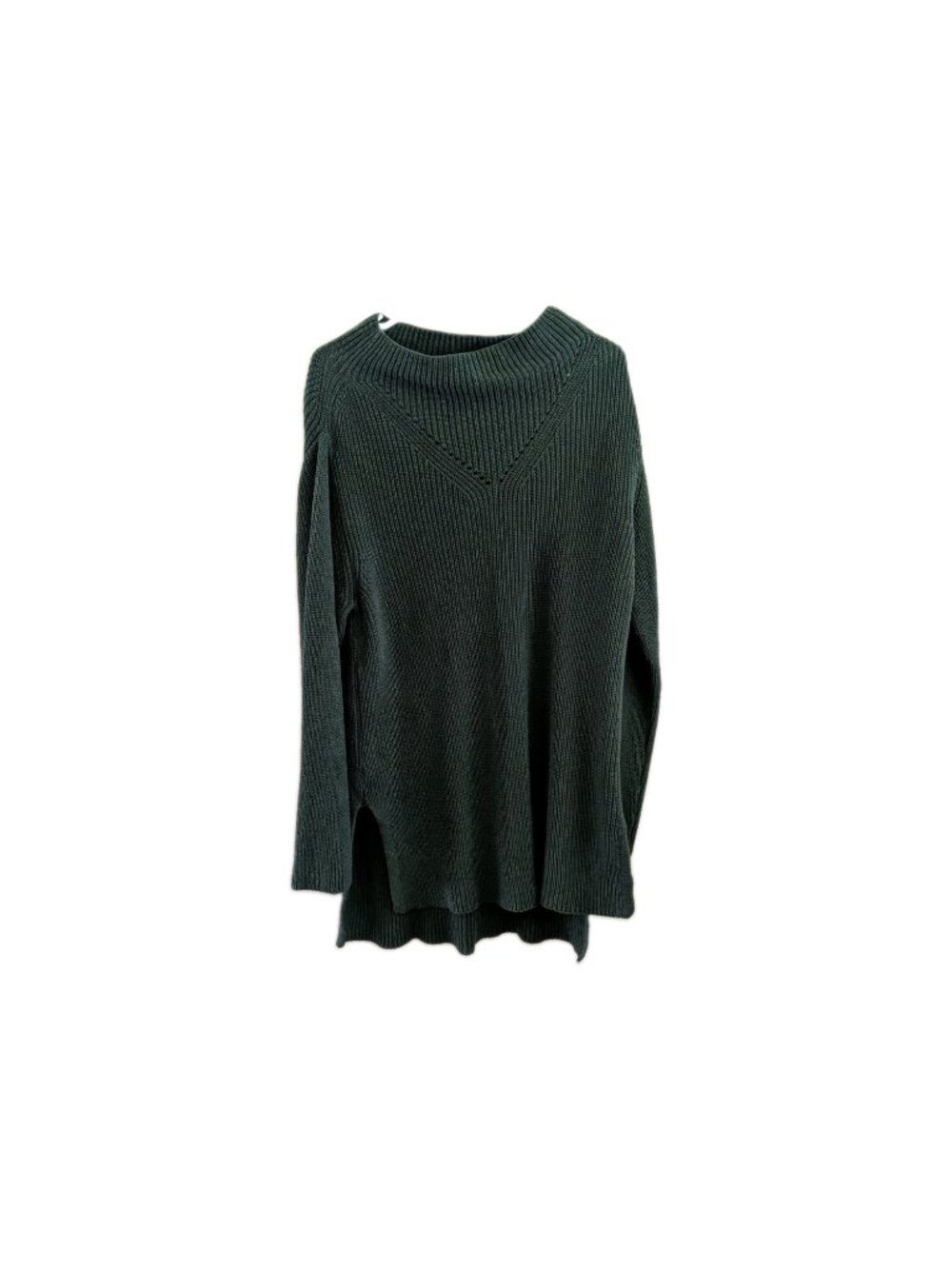 Pact Green Fisherman Knit Mock Neck Sweater Women's Large Organic Cotton Tunic